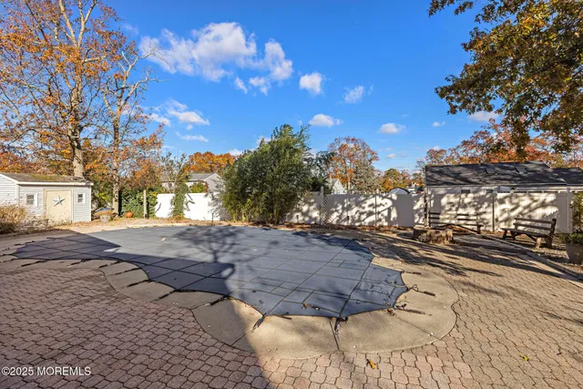 a view of a yard with plants and trees