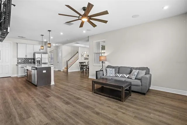 a view of a hallway with staircase