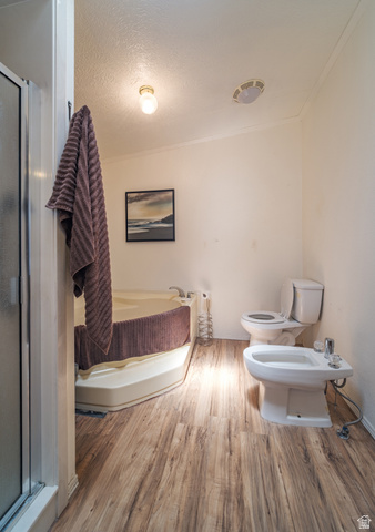 445 South Main Street Fayette, UT 84630 - Photo 25 of 45 Bathroom featuring a bidet, light wood finished floors, a bath, a shower stall, and a textured ceiling