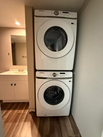 a utility room with dryer and washer