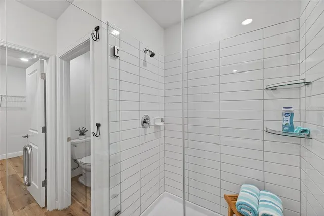 a view of a room with racks on the wall