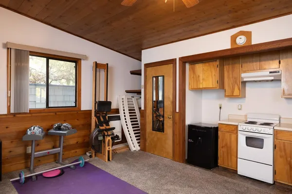 a view of a room with gym equipment