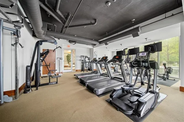 a view of a room with gym equipment