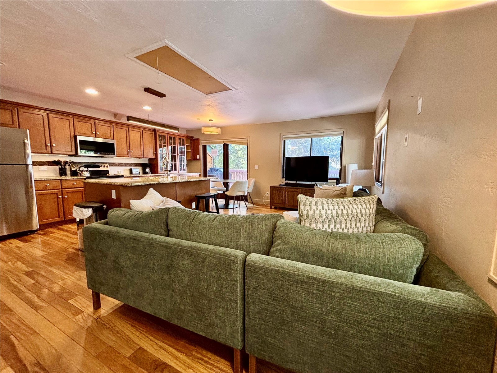 1310 Baldy Road, Unit D Breckenridge, CO 80424 - Photo 3 of 28 Living area with attic access, light wood-style flooring, and recessed lighting