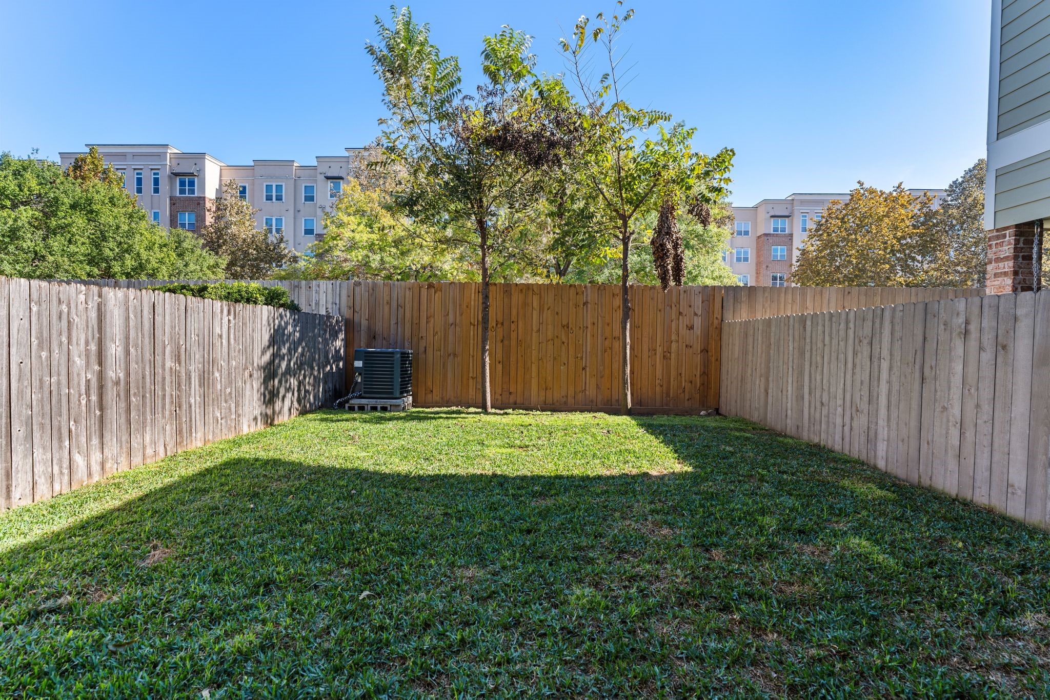 1408 Asbury Street Houston, TX 77007 - Photo 8 of 24 a view of a backyard with large trees and wooden fence