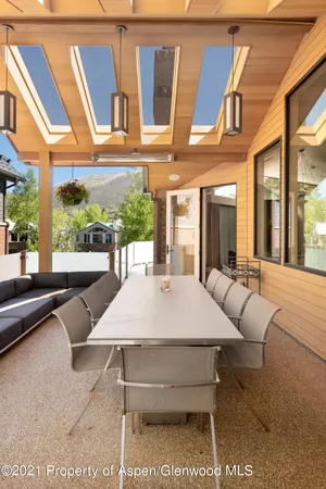 a view of an outdoor space with seating