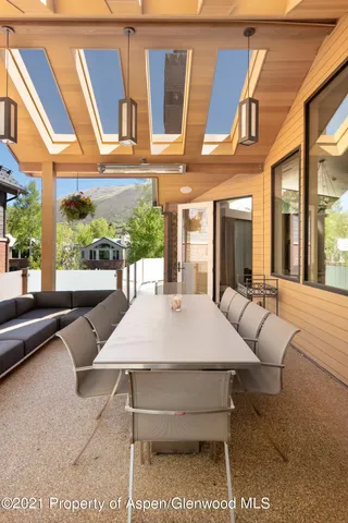 a view of an outdoor space with seating