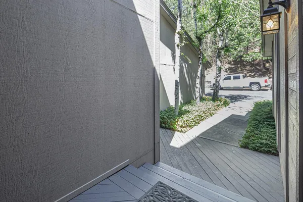 a view of a garden with pathway