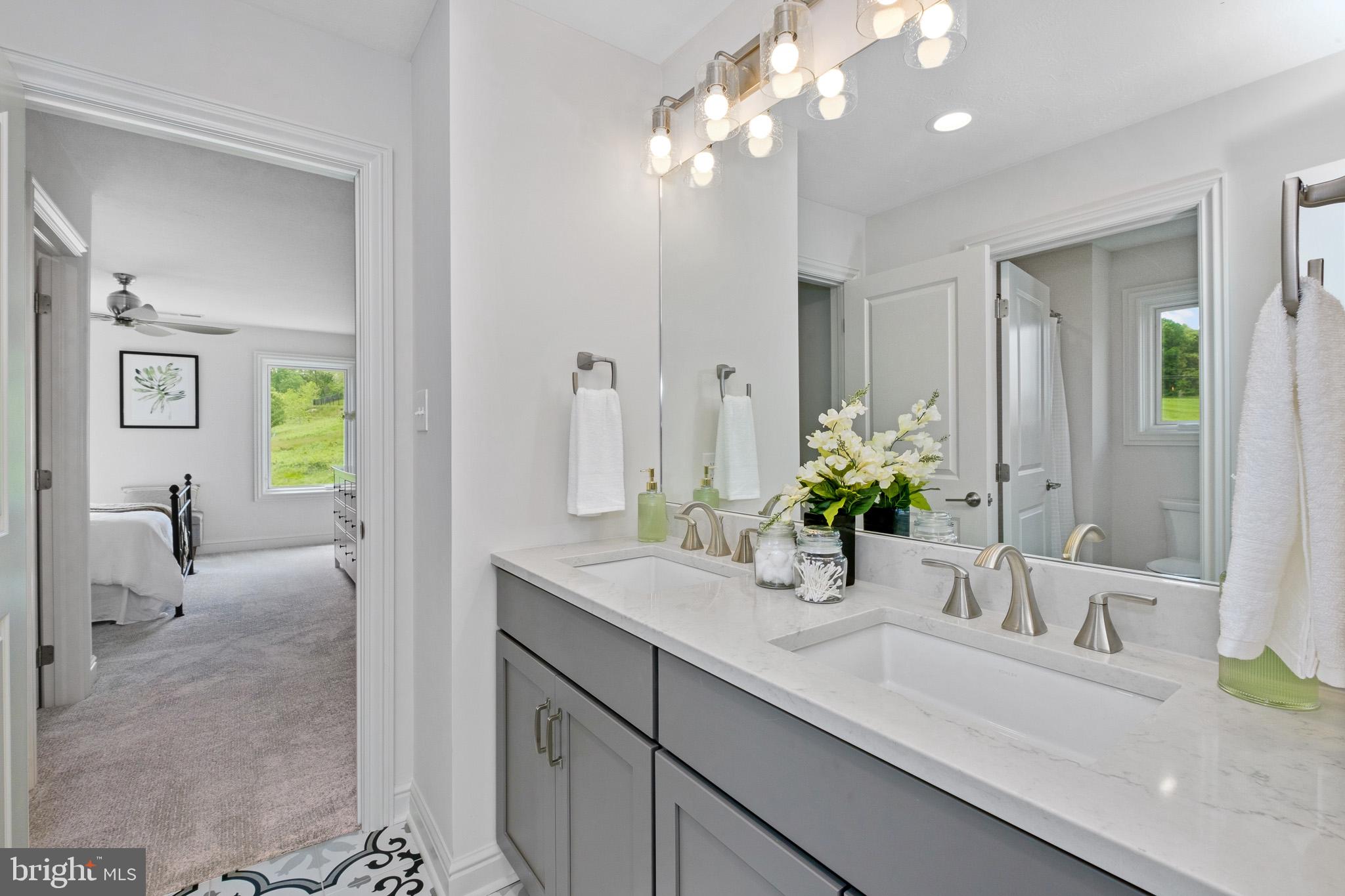 355 Bronson Circle, Unit R1D Collegeville, PA 19426 - Photo 32 of 47 a bathroom with a sink a potted plant and a mirror