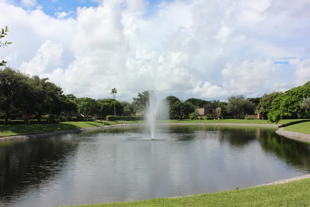 a view of backyard with swimming pool and green space