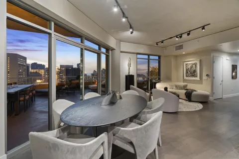 a view of a balcony with city view