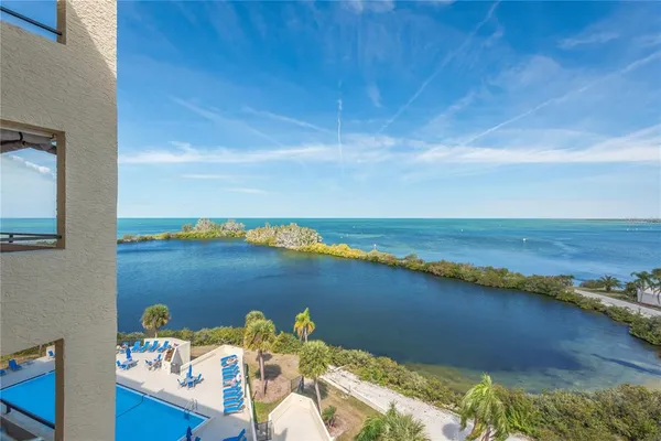 a view of a city and ocean view