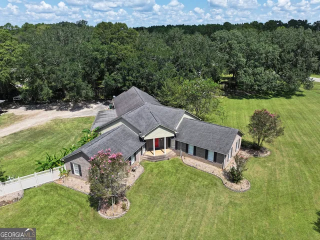 an aerial view of a house