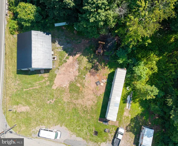 an aerial view of garden with patio