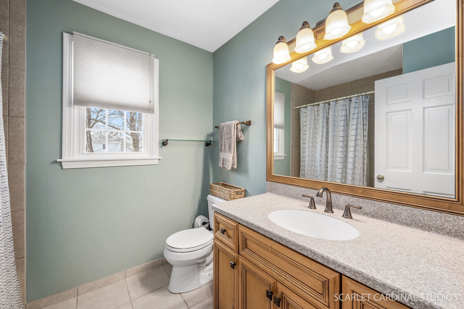 2S560 Seneca Drive Wheaton, IL 60189 - Photo 21 of 33 a bathroom with a granite countertop toilet a sink and a mirror
