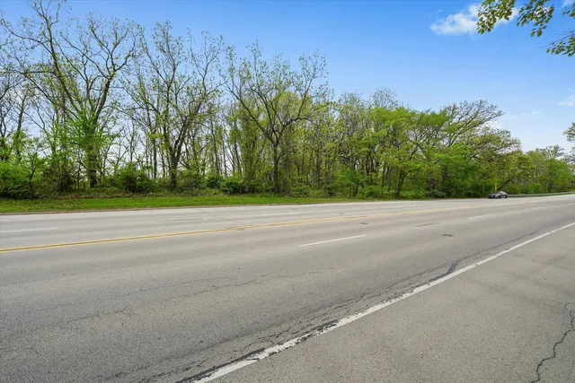 a backyard of a house with lots of green space and trees