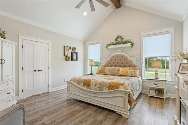 a living room with a bed furniture and a window