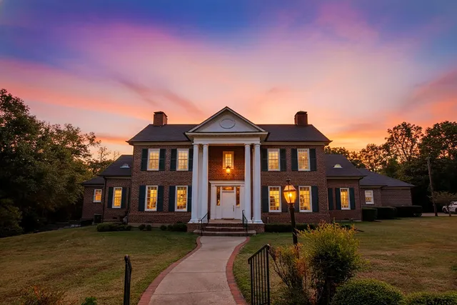 a front view of a residential apartment building with a yard