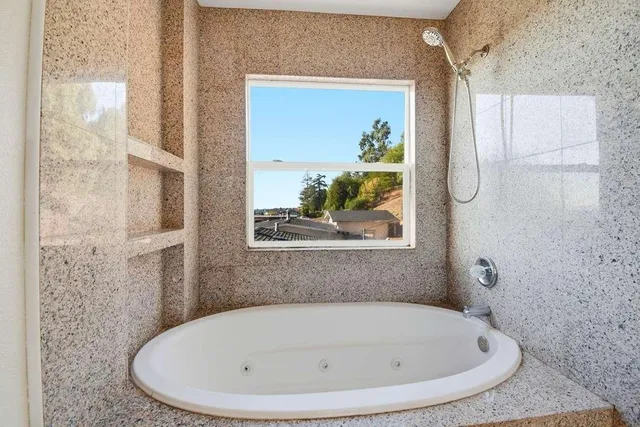 a bathroom with a tub
