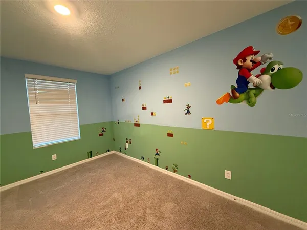 a room with window and play room
