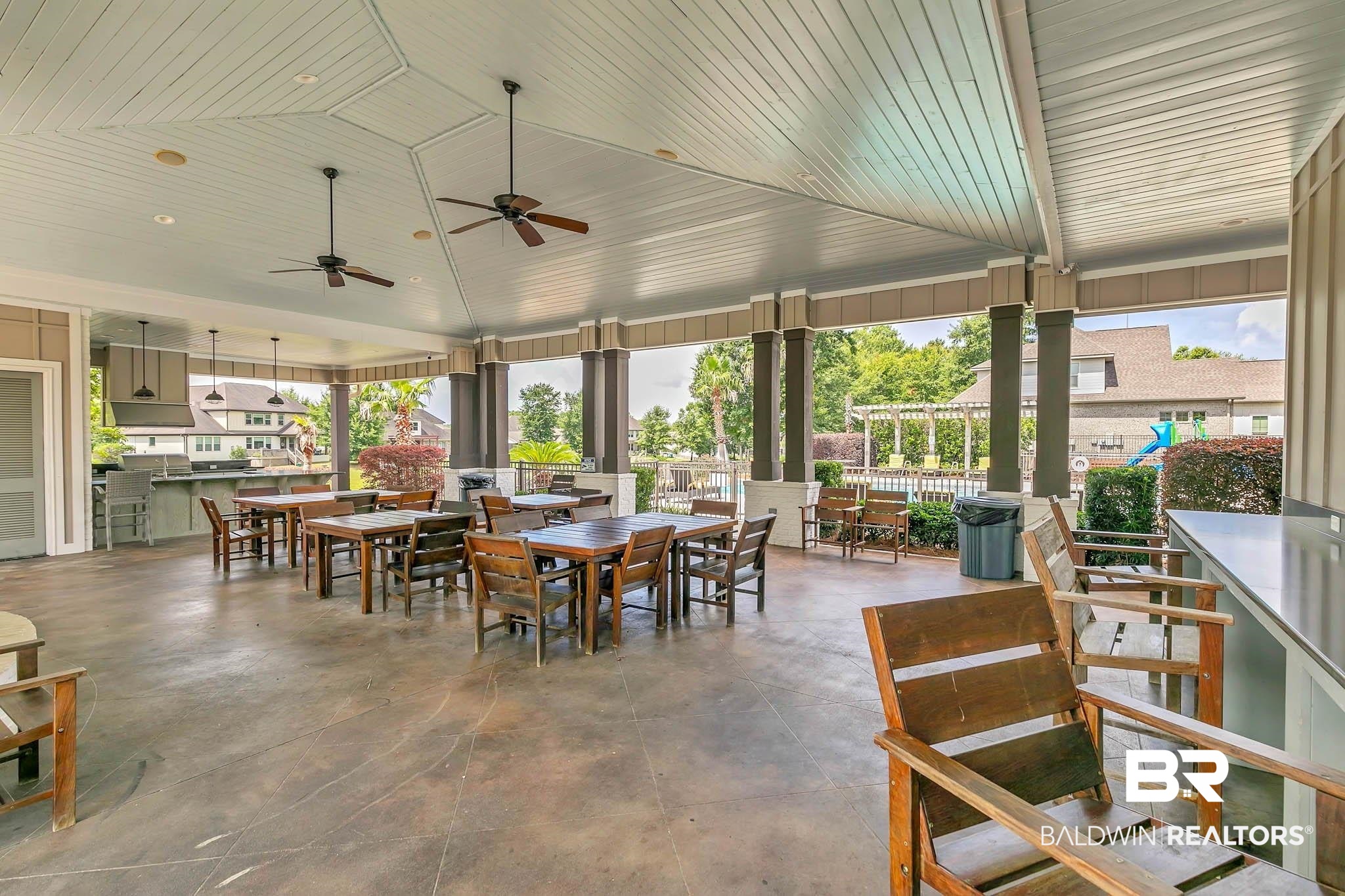 12132 Exbury Way Daphne, AL 36527 - Photo 42 of 47 View of patio / terrace with an outdoor bar and dining area and ceiling fan