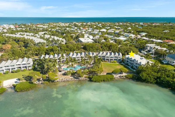 a view of a lake with a building in the background