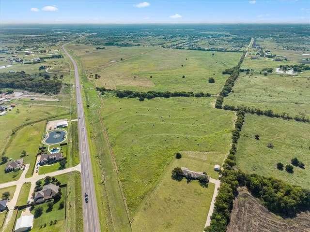 an aerial view of a pool