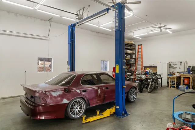 a car parked in a garage