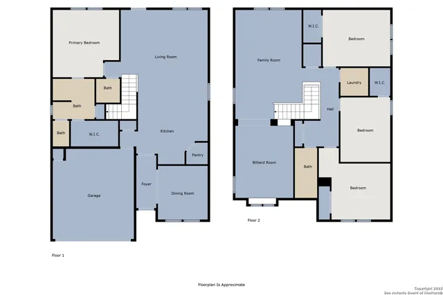 a view of a white house next to a yard with big trees