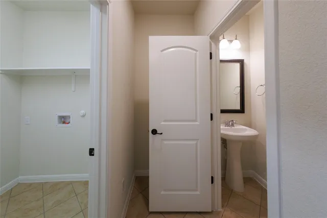 a bathroom with a mirror