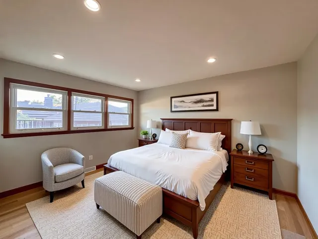 a bedroom with bed and a couch