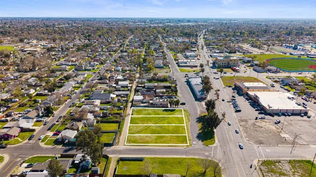an aerial view of a swimming pool
