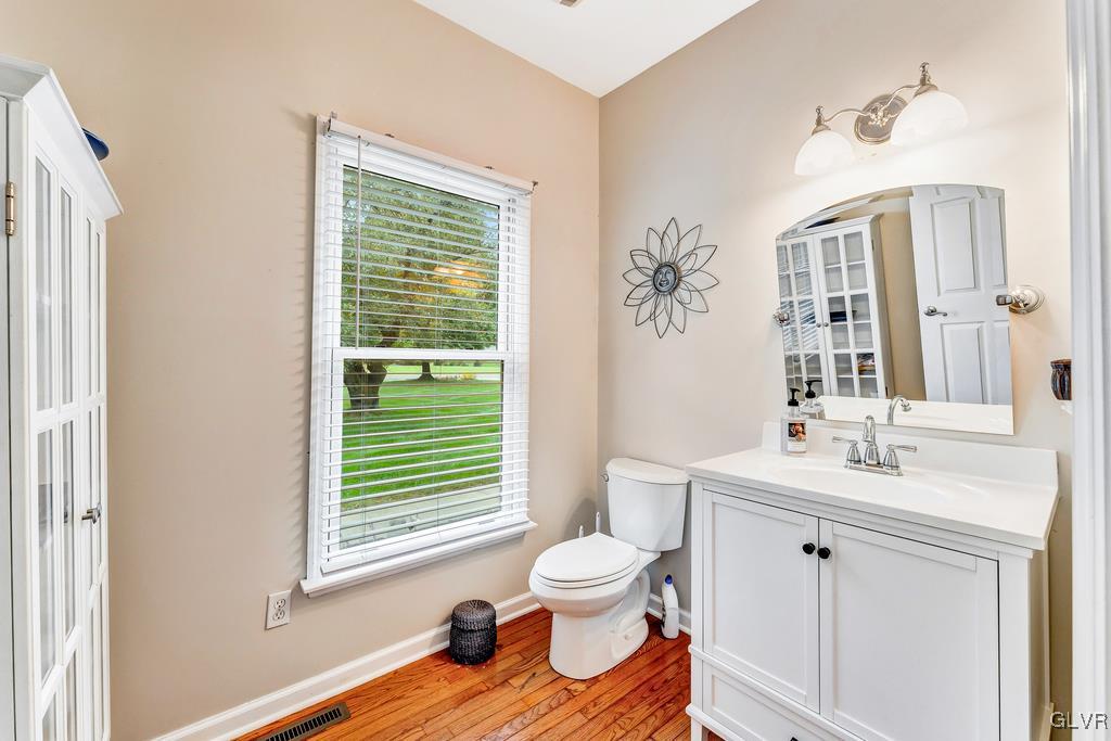131 Blackstone Drive Wind Gap, PA 18091 - Photo 26 of 50 a bathroom with a sink toilet a mirror and next to a window