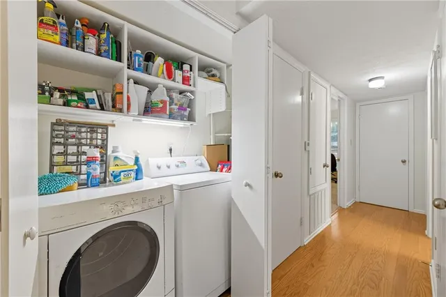 a storage room with washer and dryer