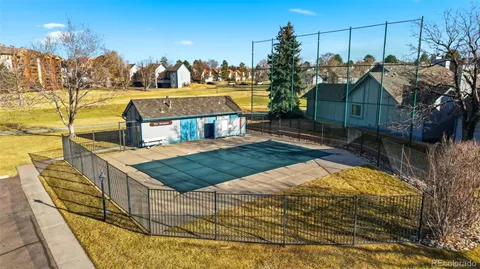an aerial view of swimming pool having outdoor seating