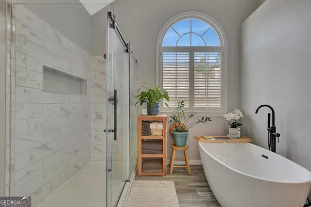 a view of a swimming pool with a yard