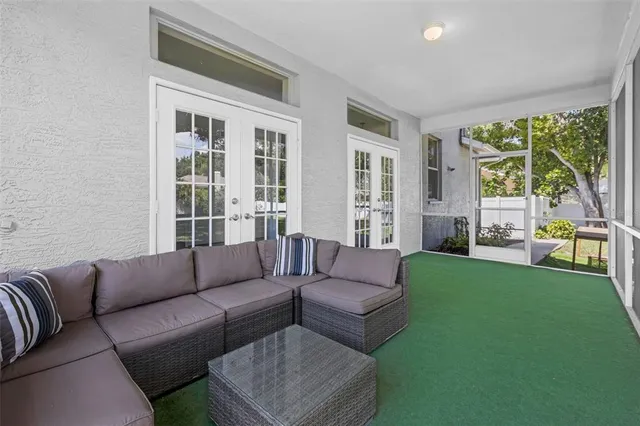 a view of a garage with furniture