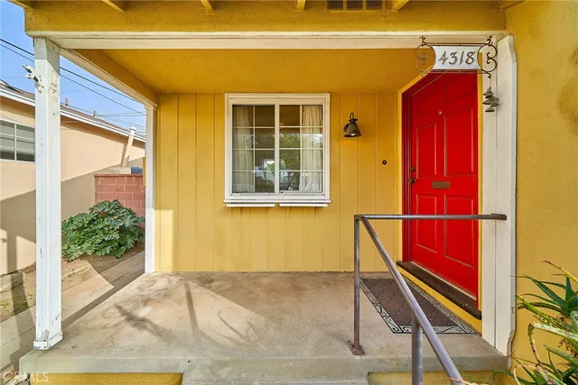 a view of a door with a potted plant and a window