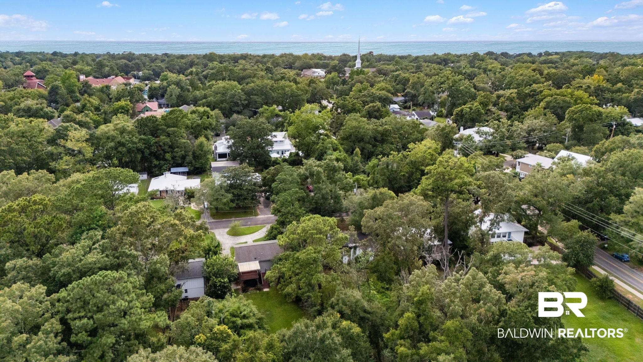 357 South School Street Fairhope, AL 36532 - Photo 43 of 44 Aerial perspective showcasing a verdant neighborhood with mature trees