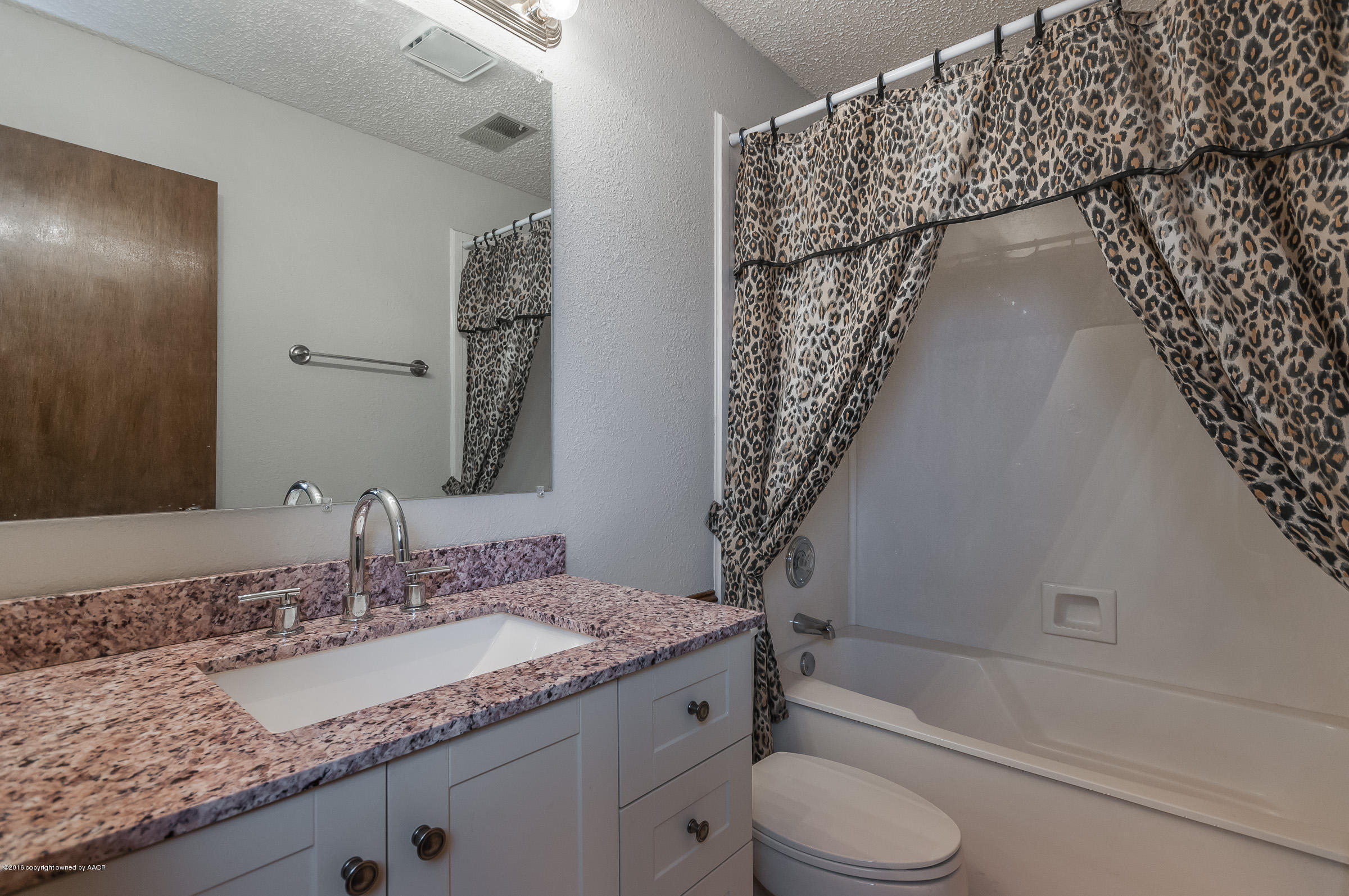 5312 Wheeler Lane Amarillo, TX 79110 - Photo 16 of 20 a bathroom with a granite countertop sink toilet and shower