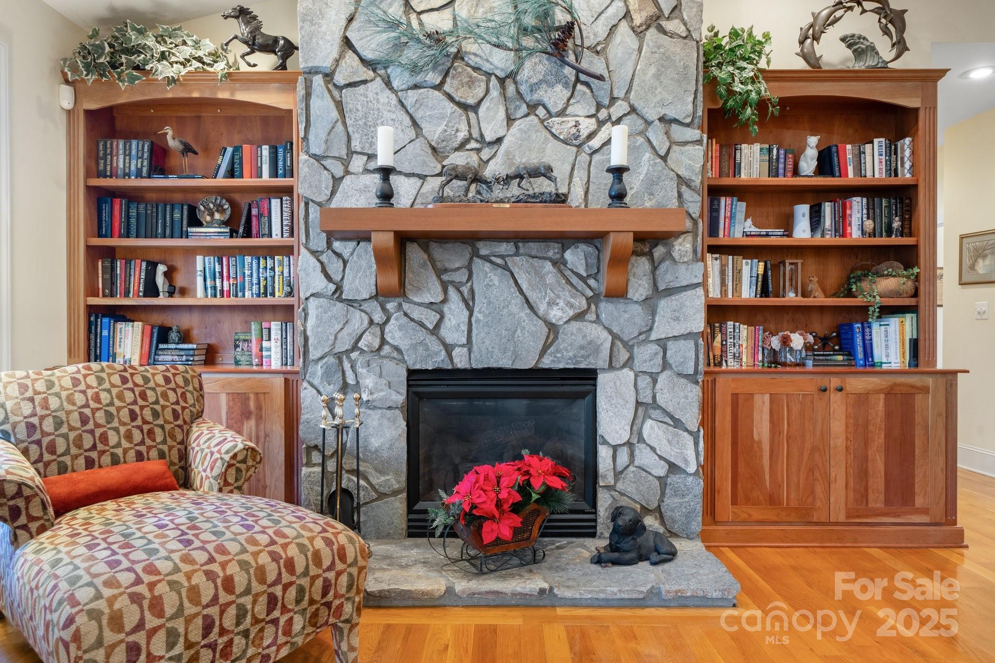 4530 Meandering Way Conover, NC 28613 - Photo 12 of 48 a living room with a couch a bookshelf and a fireplace