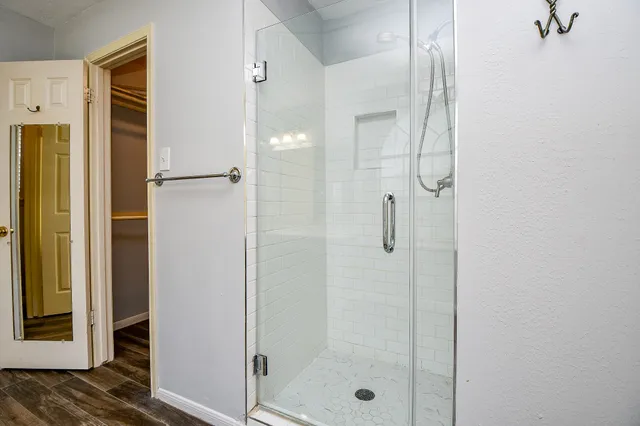 a view of an empty walk in closet