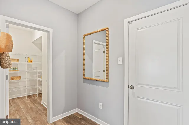 a view of a hallway with front door