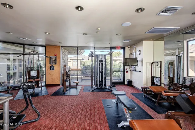 a view of a room with gym equipment