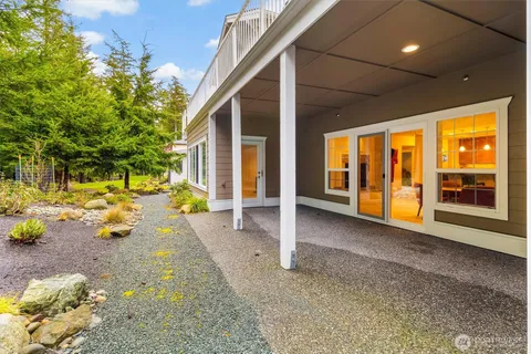 a view of a porch with seating space