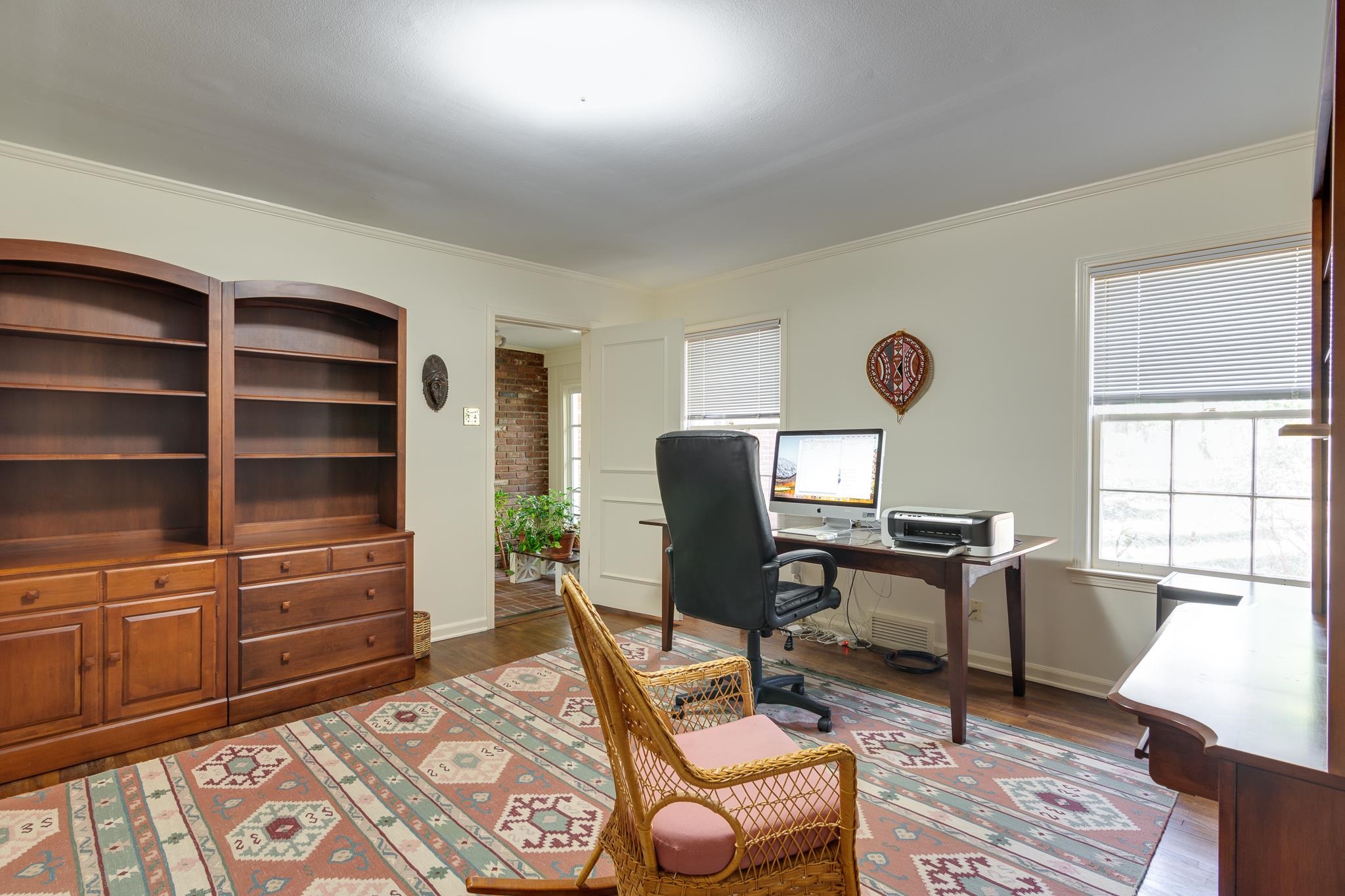 199 South Grove Park Road Memphis, TN 38117 - Photo 13 of 40 Home office featuring dark wood-style flooring and crown molding