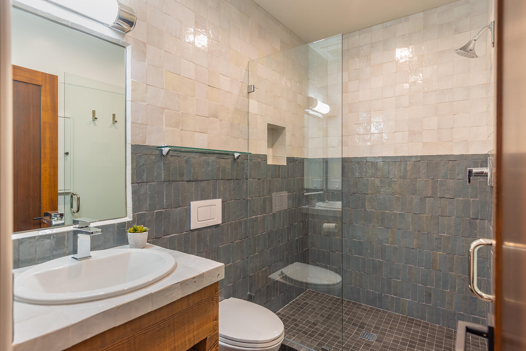 110 Fox Street Ojai, CA 93023 - Photo 14 of 30 a bathroom with a sink a toilet and shower