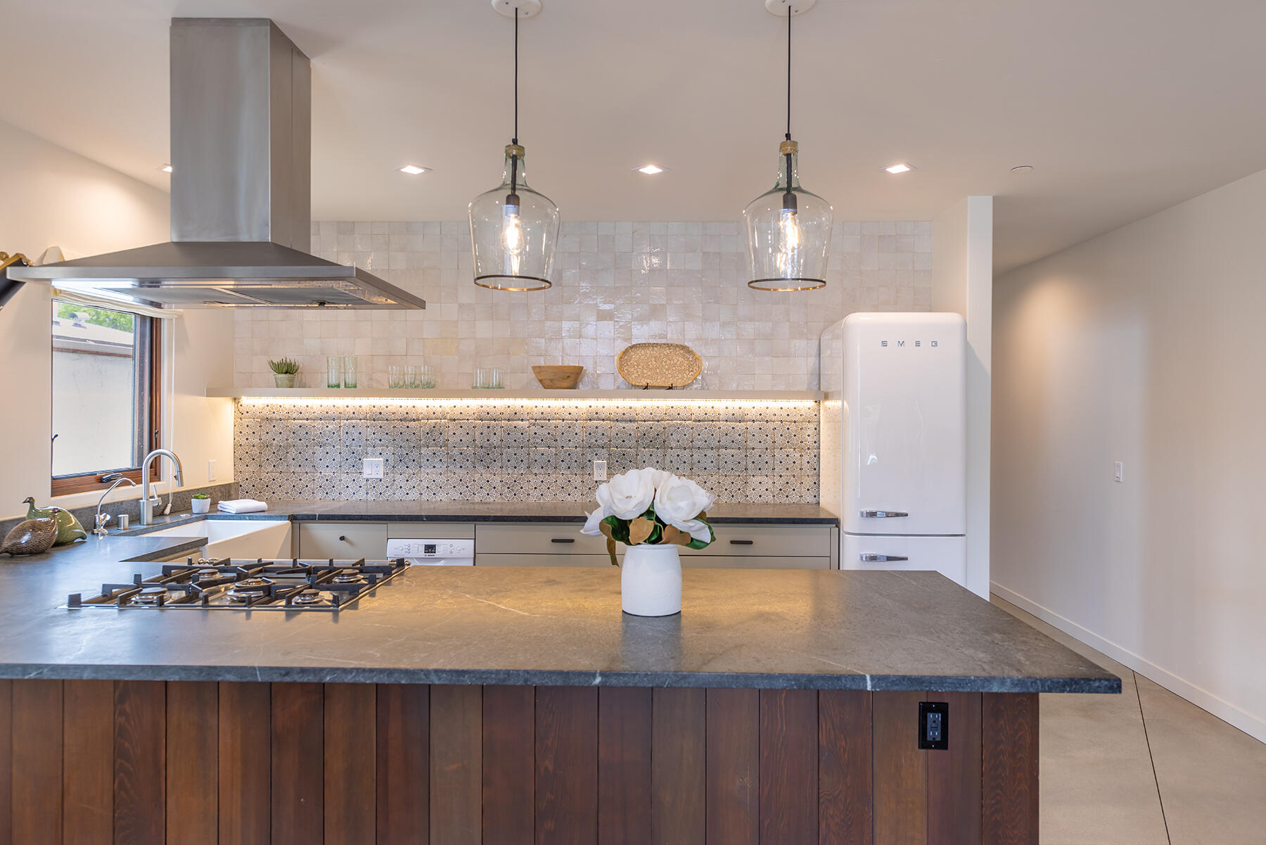 110 Fox Street Ojai, CA 93023 - Photo 5 of 30 a view of a kitchen with kitchen island a sink stainless steel appliances and cabinets