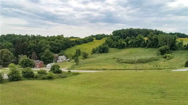 a view of a field with an ocean