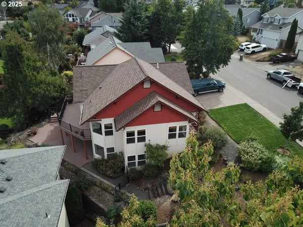 an aerial view of a house